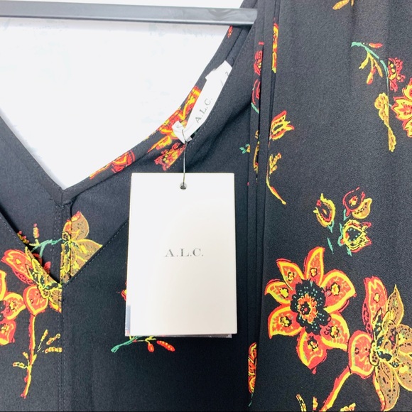 NWT A.L.C. Clara V-Neck Floral-Print Silk Top - Picture 4 of 8